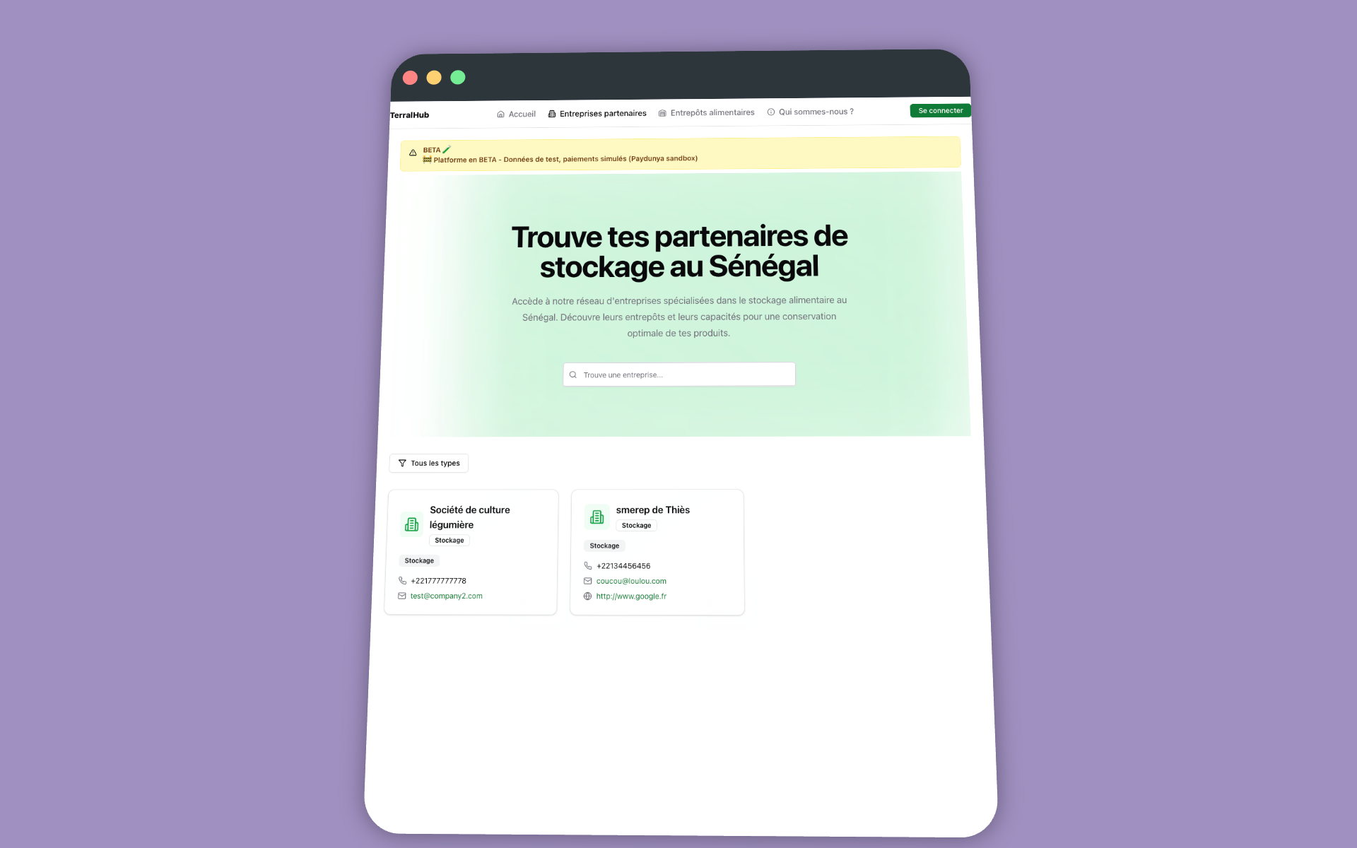 Liste des entreprises partenaires sur TerralHub