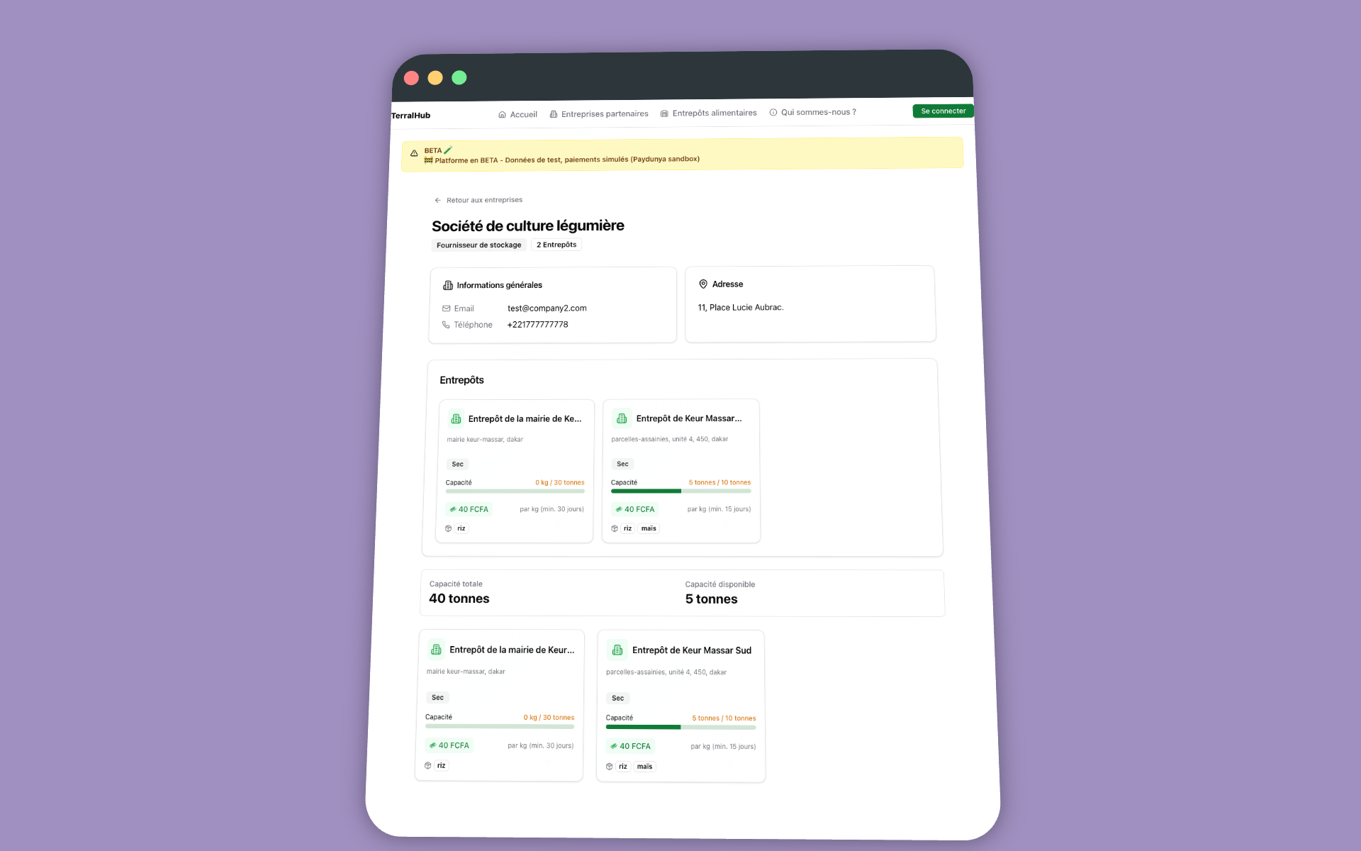 Détails d'une entreprise sur TerralHub
