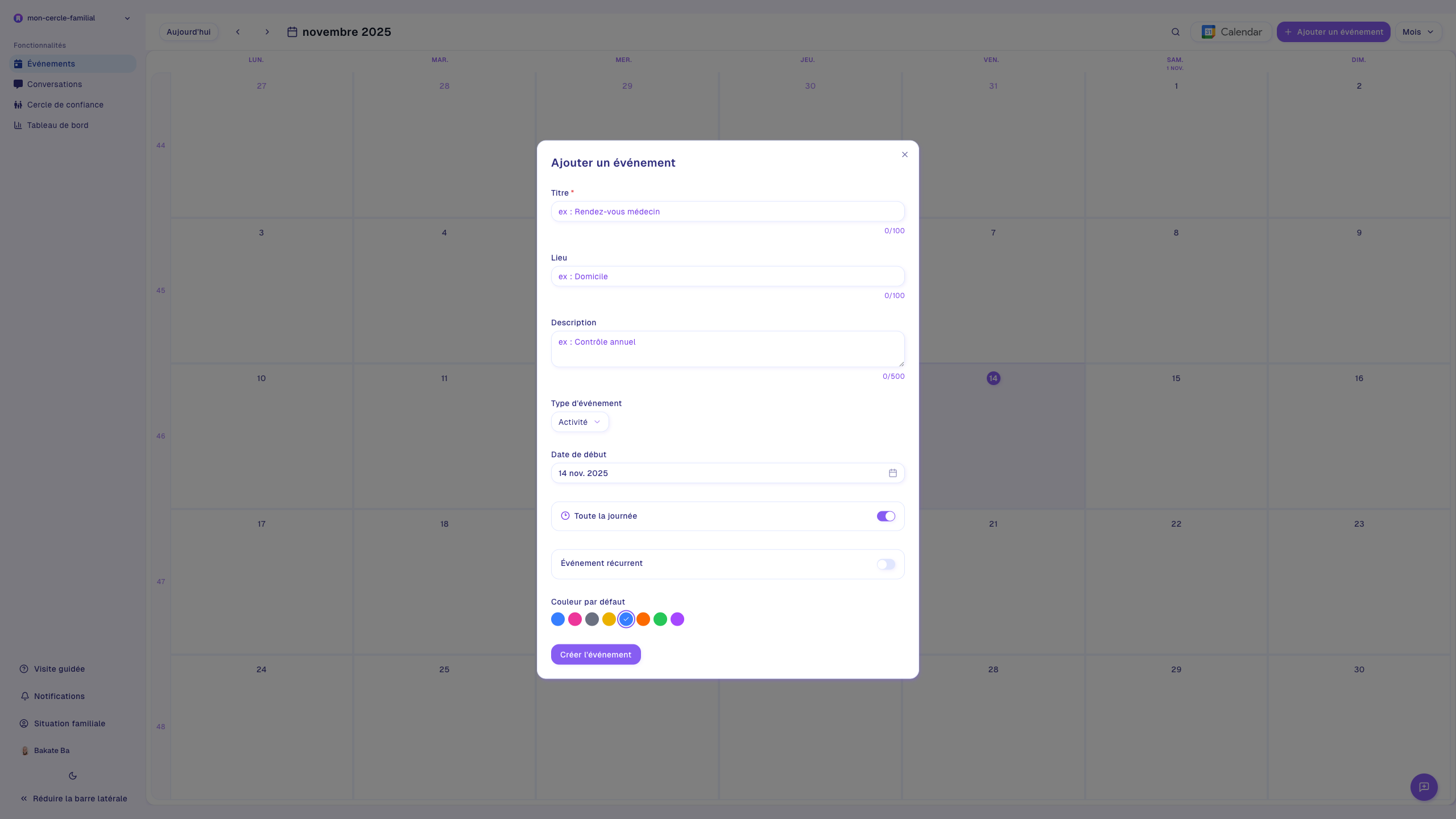Aperçu calendrier – exemple 3