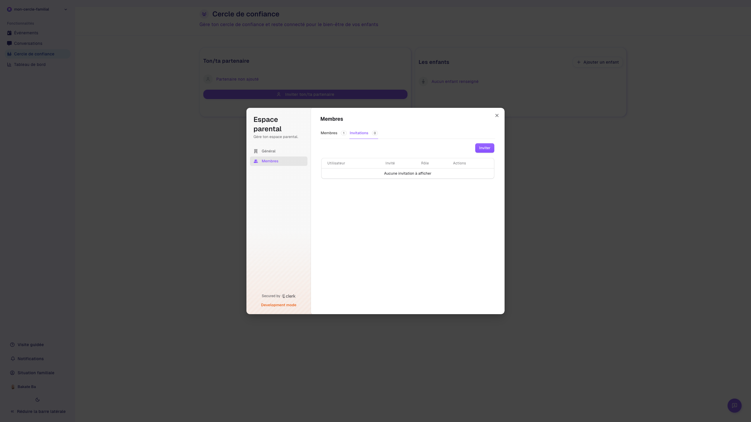 Flux d'invitation via Clerk