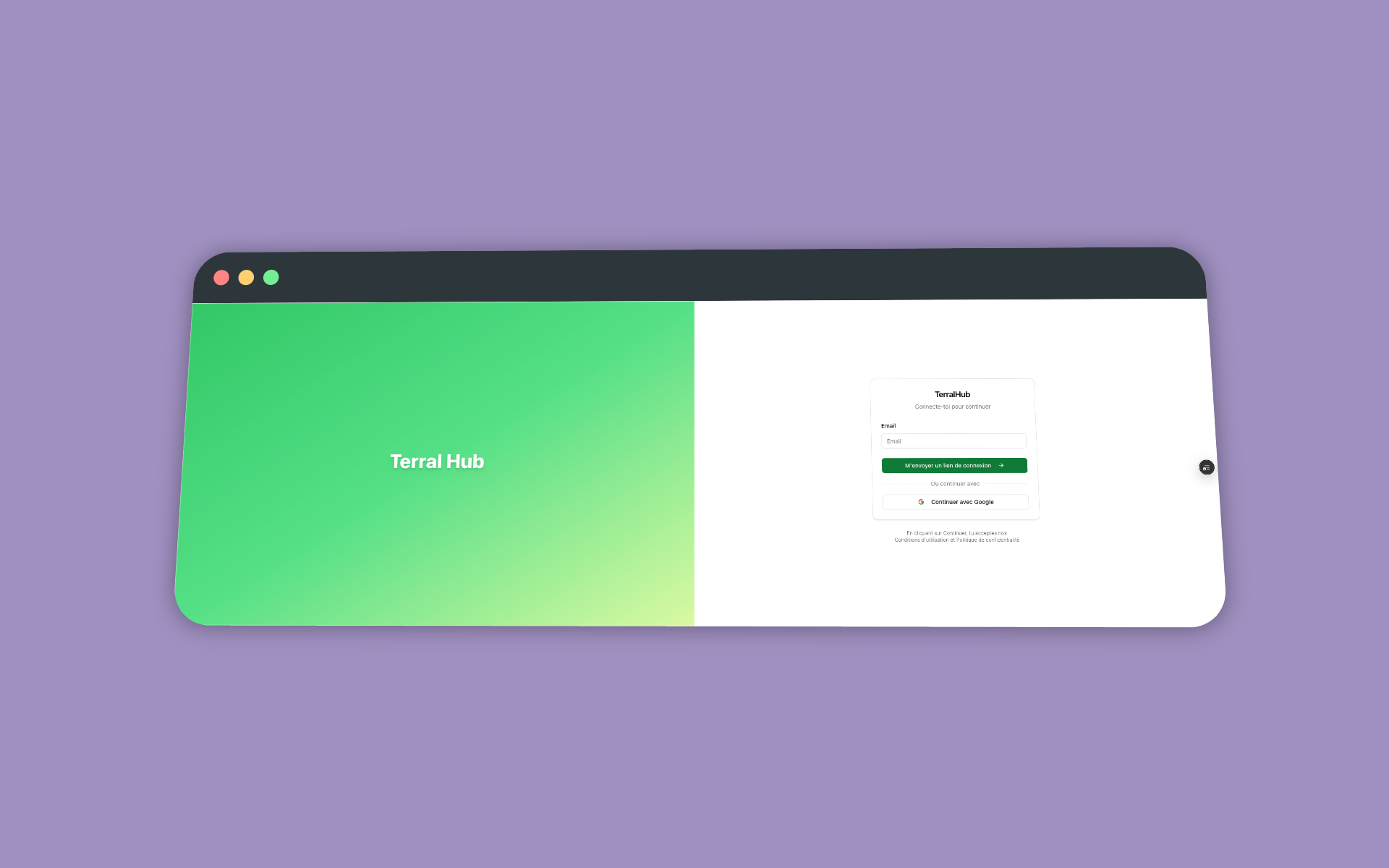 Page de connexion de TerralHub