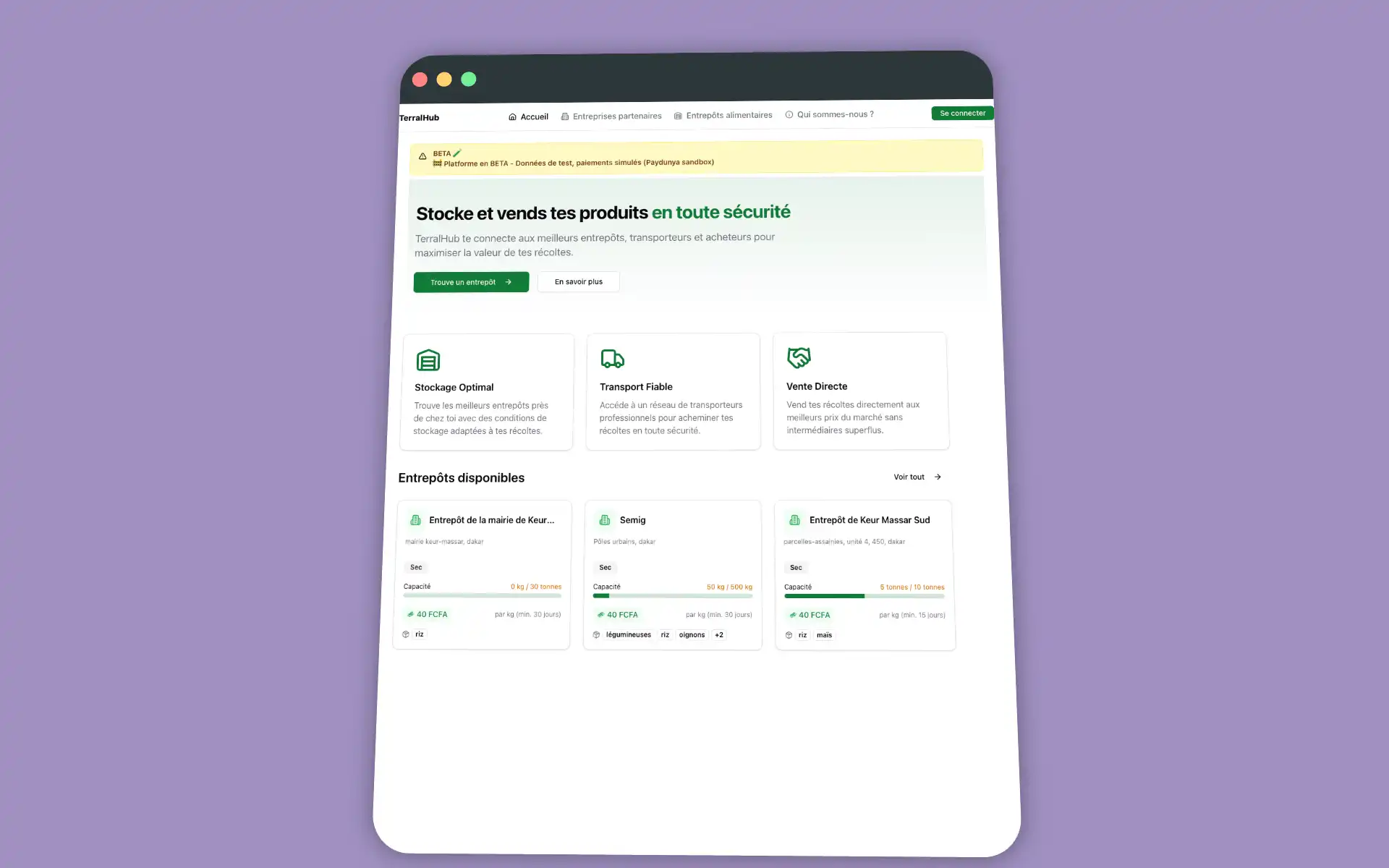 Aperçu de la plateforme TerralHub