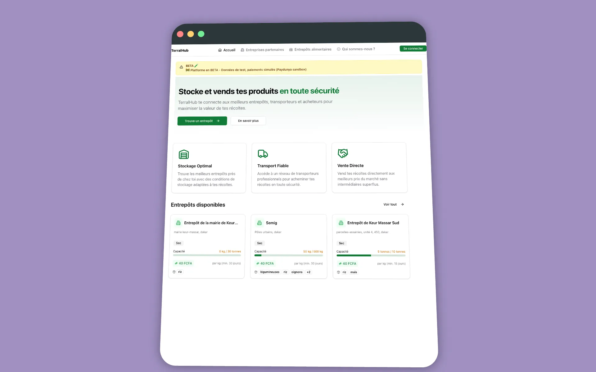 Aperçu de la plateforme TerralHub