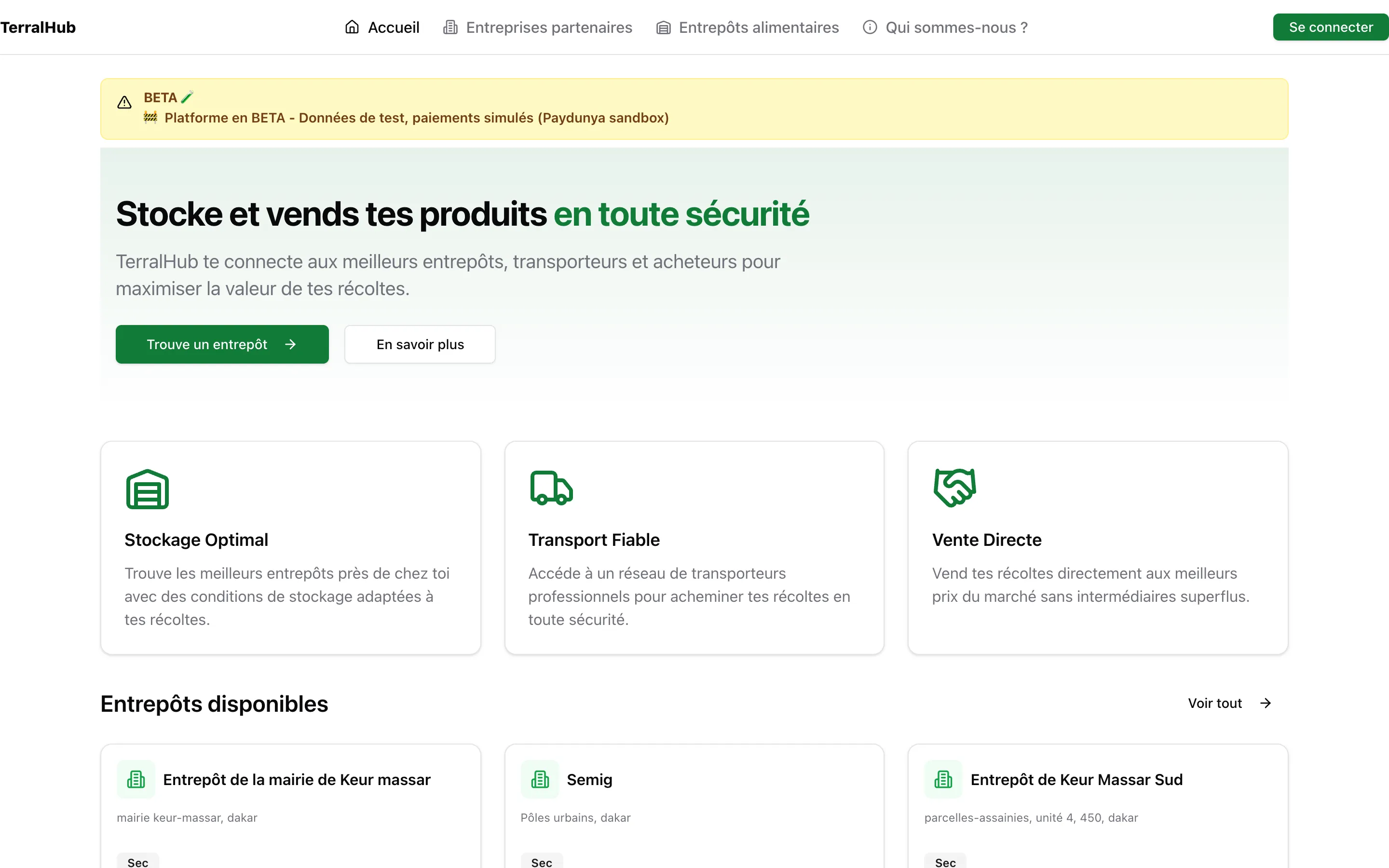 Aperçu de la plateforme TerralHub