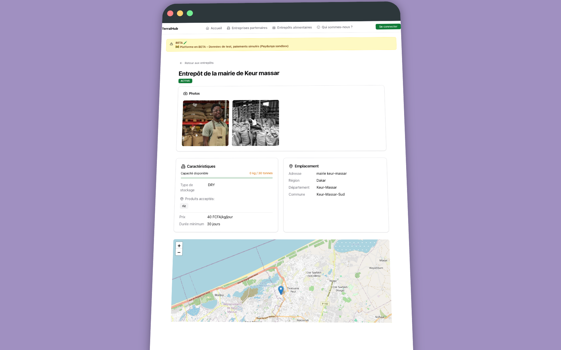 Détails d'un entrepôt sur TerralHub
